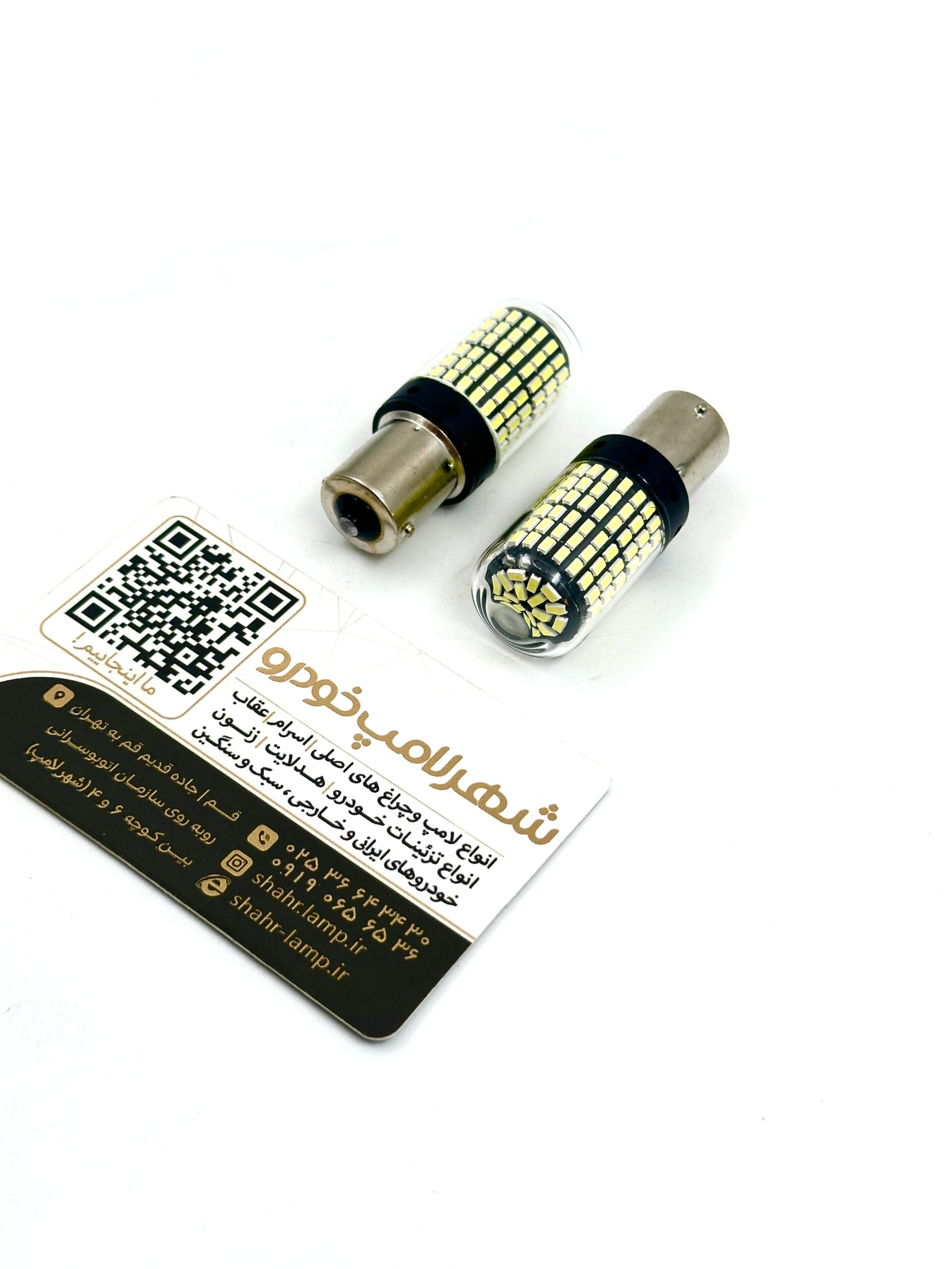 لامپ خودرو LED یک کنتاکت 144 تایی سفید مدل P21W ( بسته دو عددی )